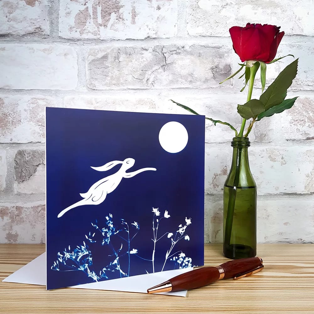 Leaping Hare Greeting Card by Alchemi Art - Contact Me