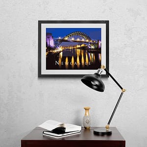 Newcastle Tyne Bridge Artwork Illustration by Alchemi Art Framed over desk