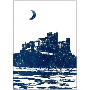 Bamburgh Castle Cyanotype by Alchemi Art