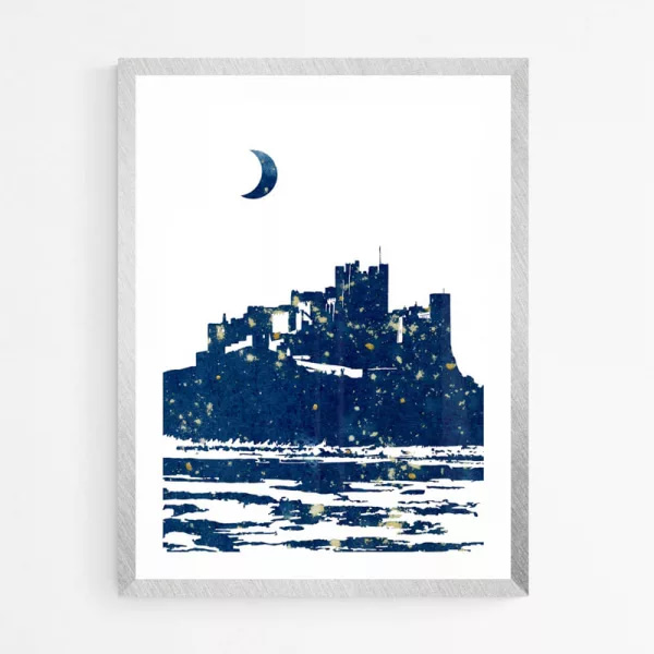 Bamburgh Castle Cyanotype Print by Alchemi Art