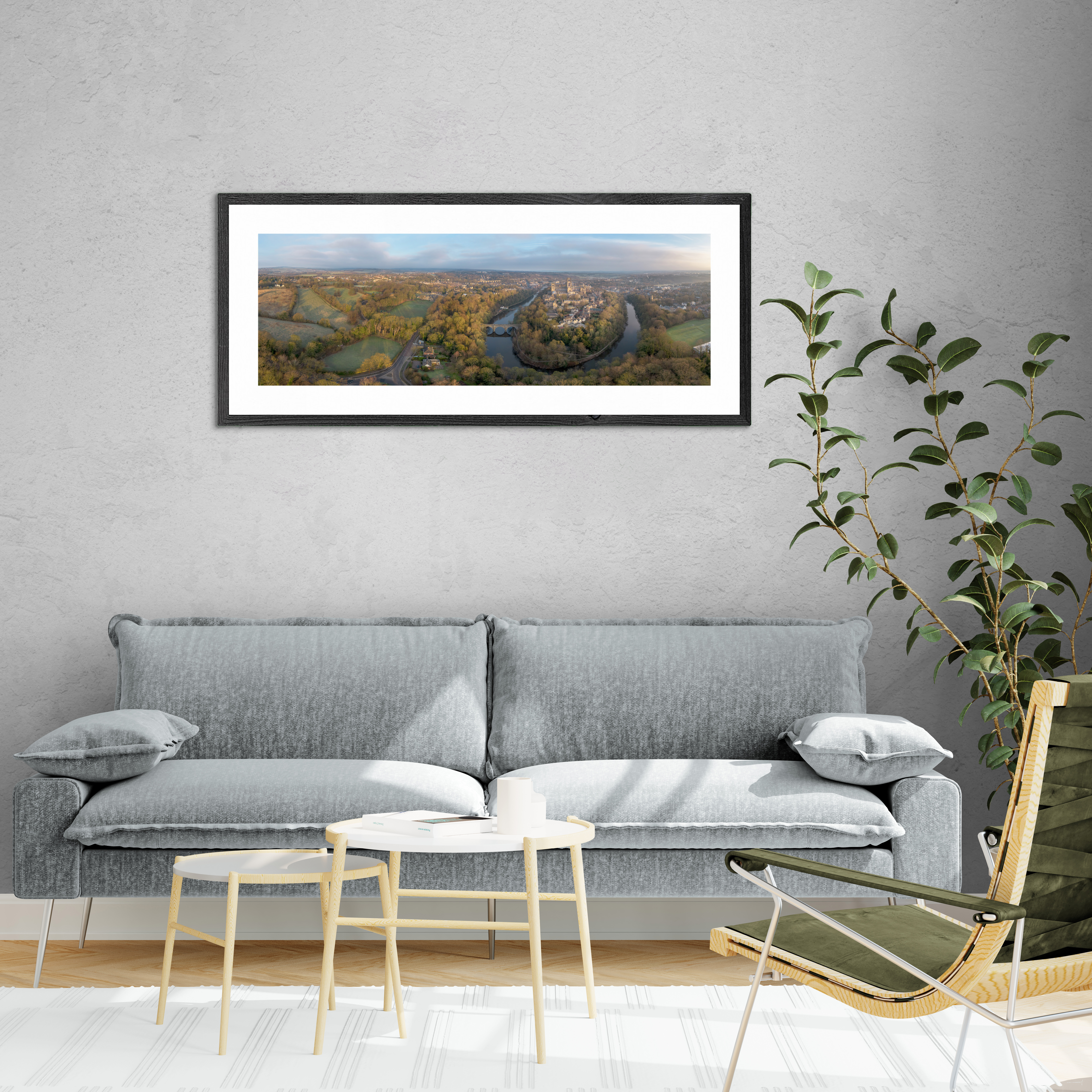Durham Panoramic Photograph by Alchemi Art framed on a room wall