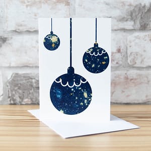 Christmas Baubles Cyanotype Greeting Card by Alchemi Art