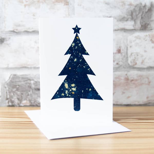 Christmas Tree Cyanotype Greeting Card by Alchemi Art